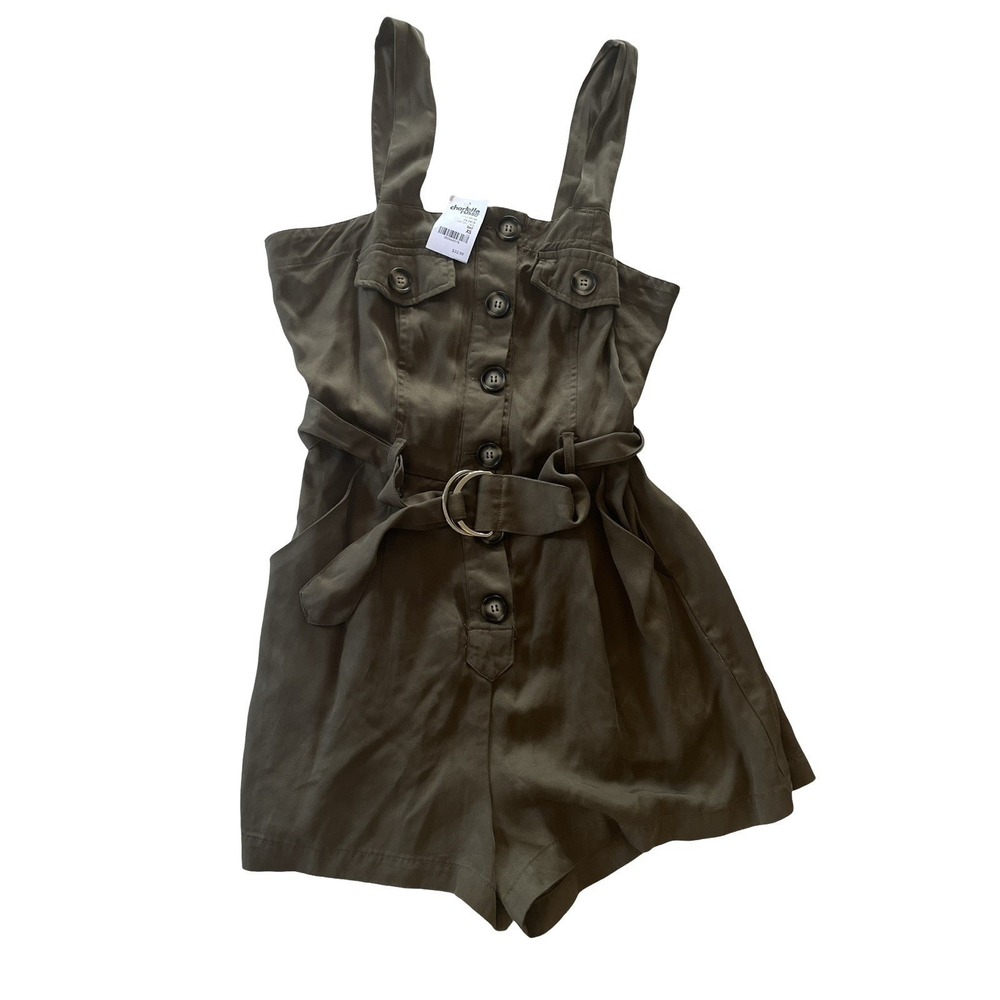 NWT Charlotte Russe Women's Size XS Romper Army Green Belt Tank Short Lyocell